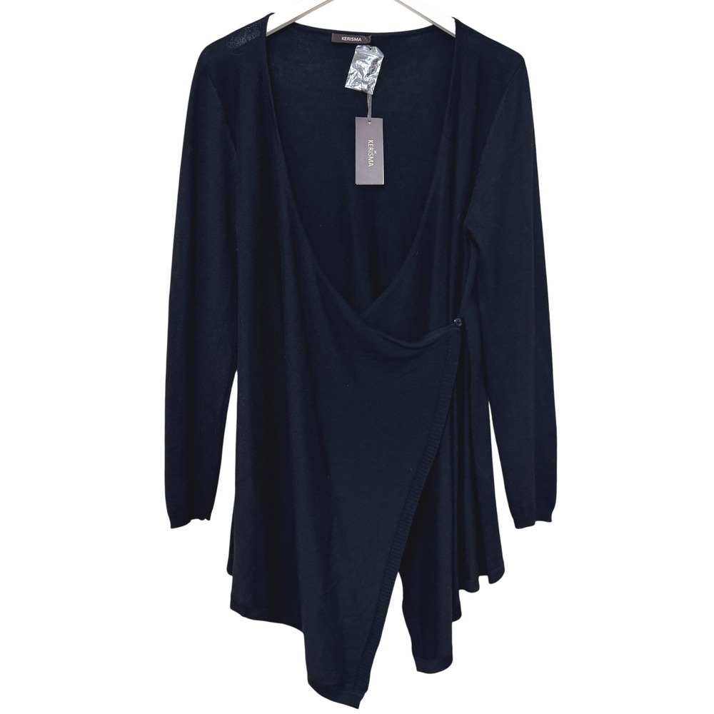 Kerisma Kira Wrap‎ Sweater Womens Medium Black Cashmere Blend Draped Casual